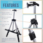 U.S. Art Supply 66" Silver Metal Tripod Easel Display (2 Pack) - Adjustable 18"- 5.5', Holds 36" Canvas - Floor/Tabletop Easel Stand, for Sign Display, Painting, Poster Board, Canvas - Portable Bag