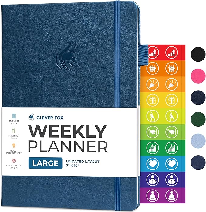 Clever Fox Planner Large – Undated Weekly & Monthly Planner for Productivity, Time Management & Goals – Organizer Journal – 7x10” (Mystic Blue)