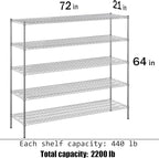 Regal Altair 21" Deep x 72" Wide x 64" Height Wire Shelving Kit | 5-Tier | NSF Commercial Storage Rack Unit