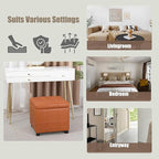 Homebeez Faux Leather Lift Top Storage Ottoman Bench with Solid Wood Frame & Tufted PU - 17.3 Inch Cube Footrest, Seat, with Metal Hinges for Living Room, Bedroom, Dorm | Orange Brown