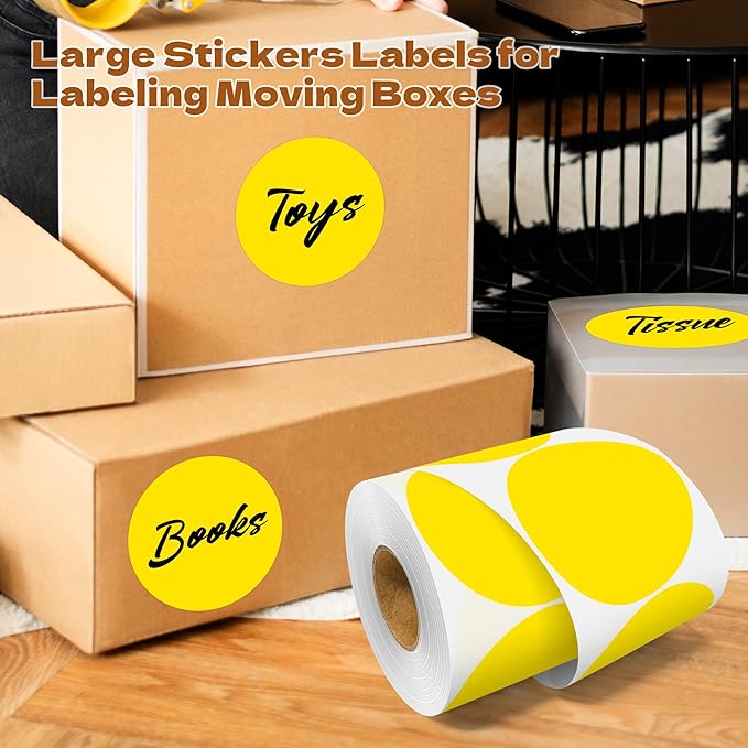 3 Inch Round Color Coding Labels (500 per Roll) - Colored Dot Stickers Round Labels for Inventory, Warehouse, Office Organizing - Yellow Circle Stickers
