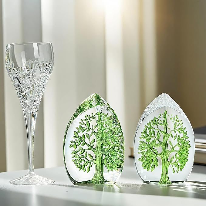 QFkris Crystal Tree of Life Decor Figurine for Home Decor, Office Desk, 3.7" Glass Tree of Life Paperweight for Positive Energy, Money, Good Luck Birthday Valentines Day Gifts for Women, Mom
