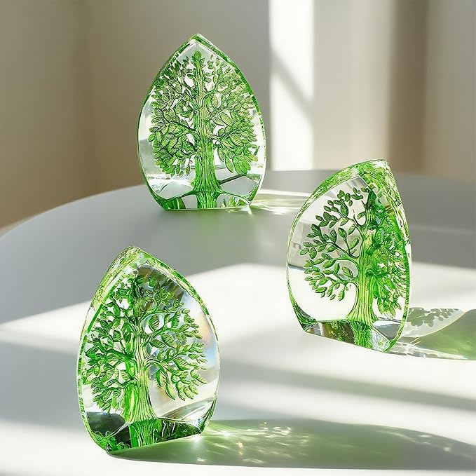 QFkris Crystal Tree of Life Decor Figurine for Home Decor, Office Desk, 3.7" Glass Tree of Life Paperweight for Positive Energy, Money, Good Luck Birthday Valentines Day Gifts for Women, Mom