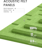 Fluxynara Felt Bulletin Board Tiles Large 48" x 36" Cork Board Alternative-12 Pack with 70 Adhesive Tabs, Thick Slat Wall Panels for Office Decor, Push Pin Board Wall Organizer Alternative-Kelly Green