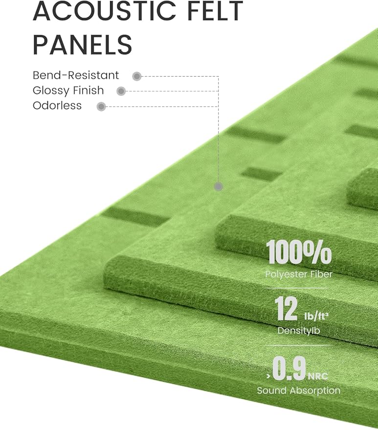 Fluxynara Felt Bulletin Board Tiles Large 48" x 36" Cork Board Alternative-12 Pack with 70 Adhesive Tabs, Thick Slat Wall Panels for Office Decor, Push Pin Board Wall Organizer Alternative-Kelly Green