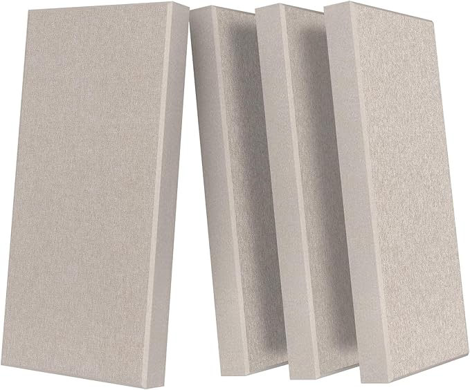 UMIACOUSTICS 4 PCS Acoustic Panels with Hanging Brackets, 2” Thick Fiberglass Sound Proof Panels Removable for Studios, Office, Home Theater Wall- Linen