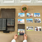 Haundry Photo Storage Box with 16 Inner 4" x 6" Photo Case, Portable Storage Organizer with Handle Craft Keeper for Picture, Stickers, Stamps, Screws, Hair Clips, Black