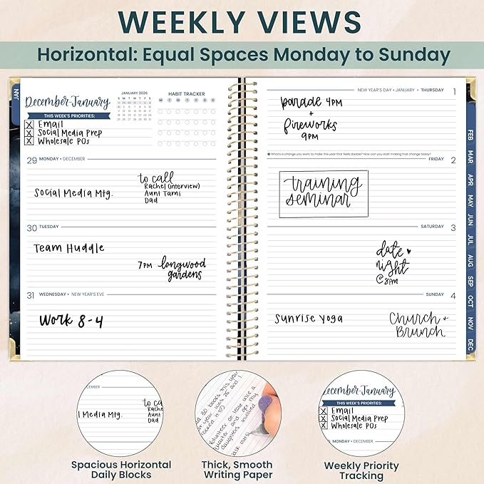 bloom daily planners HARDCOVER 2026 Planner (January to December) - 8.5” x 11” Weekly & Monthly Dated Agenda Organizer Book with Stickers & Tabs - Midnight Sky
