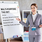 Marspark 100 Sets Clear Name Tags with Lanyard, Lanyards for ID Badges Reusable Strap with ID Holder Plastic Name Badges for Adults Business School Church Conference (Black,Blue)