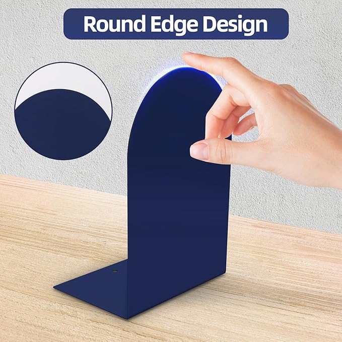 Lulonpon 16 Pieces Book Ends, Bookends, Books Stand, Metal Bookend for Shelves, Blue Book Ends for School, Library, Desktop Organizer