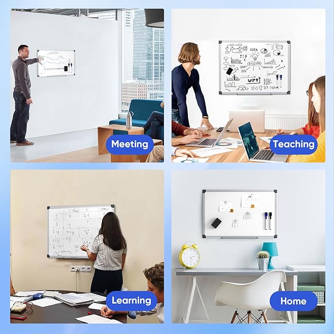 VUSIGN 18" x 12" Small Magnetic Whiteboard for Wall, Dry Erase Board with Silver Frame, Hanging White Board for Office, Home, School, Dorm – Includes Markers, Magnets & Eraser