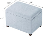 Joveco 24" Linen Storage Ottoman Bench, Rectangle Foot Rest Stool for Living Room, Bedroom, Entryway, Linen Llight Bue