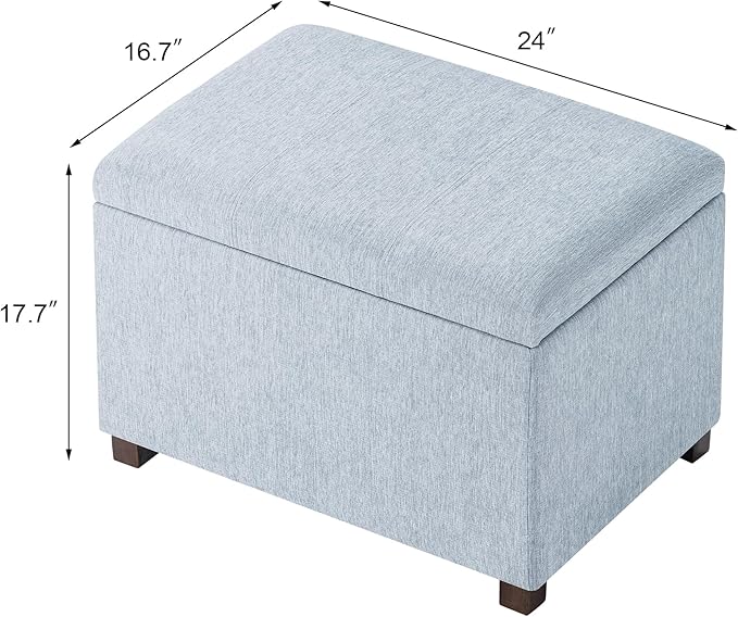 Joveco 24" Linen Storage Ottoman Bench, Rectangle Foot Rest Stool for Living Room, Bedroom, Entryway, Linen Llight Bue