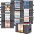 Lifewit 18 Pack Clothes Storage Bins with Lids, Foldable Blanket Storage Bags with Zippers, Clear Window and Reinforced Handles, Closet and Organization for Clothing, Sweater, Comforter, Bedding, Gray