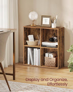 VASAGLE Custos Collection - Bookshelf, Bookcase, Cube Shelf with 4 Compartments, 9.4 x 26 x 26 Inches, Storage Shelf, for Living Room, Home Office, Dining Room, Rustic Brown ULBC476K01