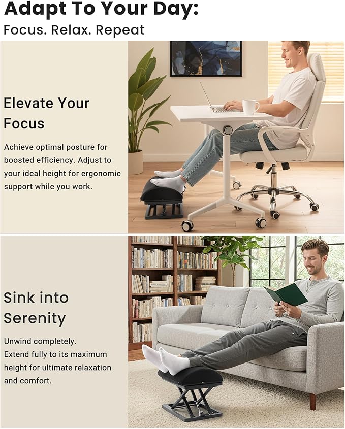 Wikabex Truly Infinite Height Adjustable Footrest｜No Bending Needed—Foot Step-to-Adjust｜2.7"-13.1" Height｜Washable｜Foot Rest Stool for Under Desk at Work, Office/Home/Gaming/Study Desk Essentials