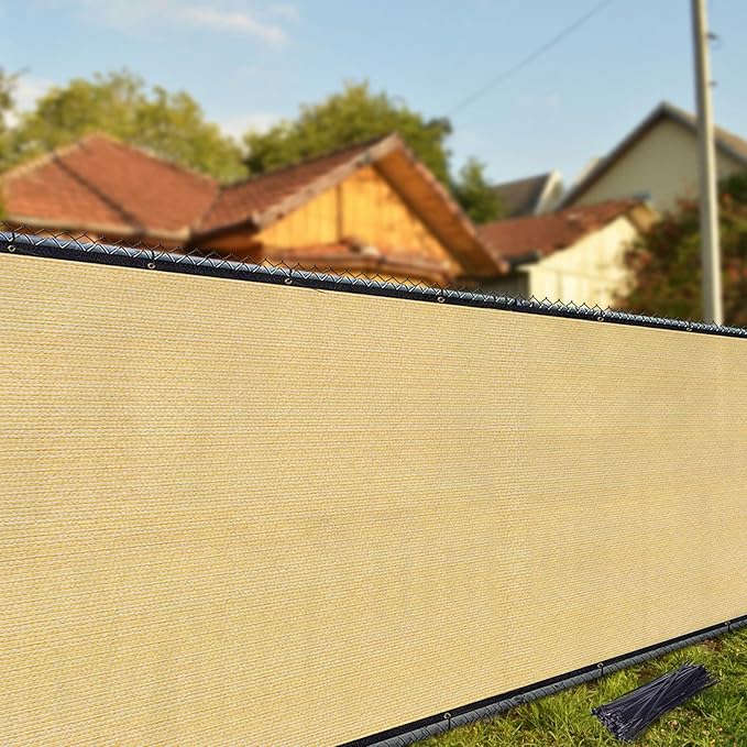 iCover 4x25ft Privacy Screen Fence, Outdoor Fencing Panels, Garden Windscreen Mesh Shade Sail Net Barrier, Include Reinforced Bindings and Brass Grommets Cable Zip Ties,Sand