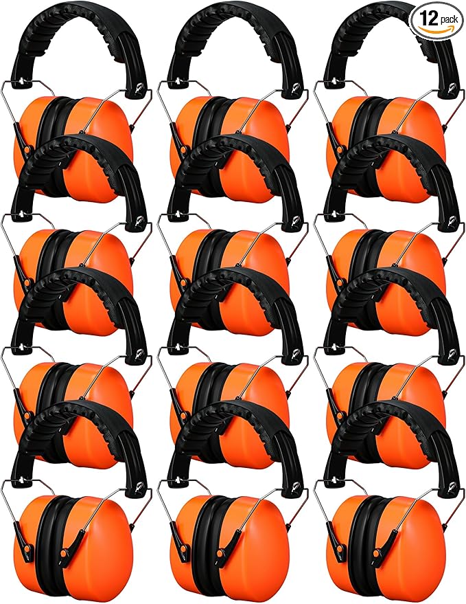 Copkim 12 Pcs Hearing Protection Ear Muffs NRR 28dB Noise Reduction Headphones Shooting Ear Protection Earmuffs (Orange)