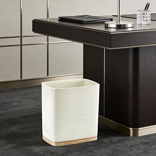 Polytree Bathroom Trash Can 1.8 Gallon(7 Liter) Small Kitchen Garbage Can,Decor Wastebasket for Bedroom Office,Resin Hand-Carved Leather Beige