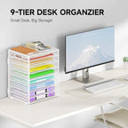 Cawukege 9 Tier Paper Organizer with Handle, Large Capacity Desk Organizer Mesh File Folder Letter Paper Tray Desktop Document Sorter for Classroom, School, and Office Accessories Organization- White