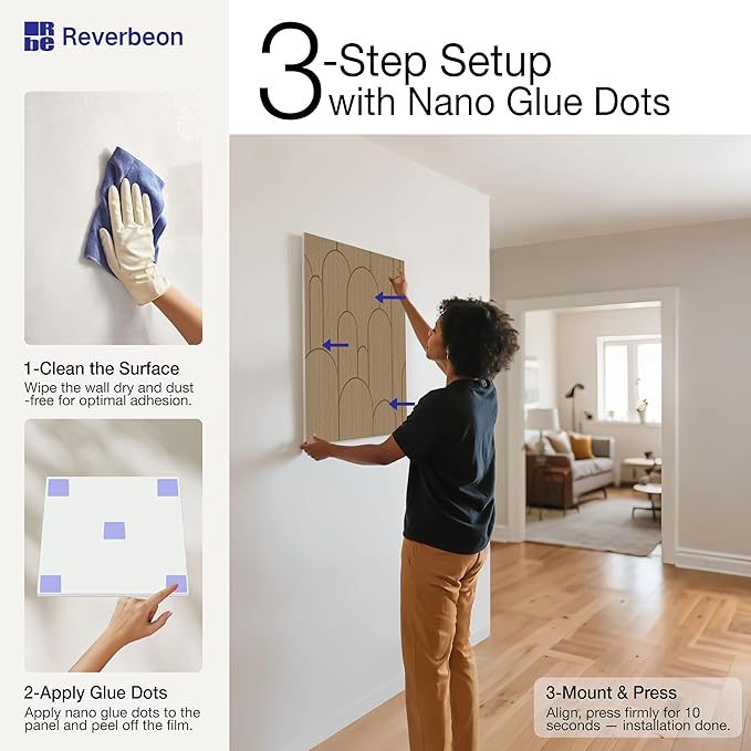 Reverbeon 6 PCS Acoustic Panels, 23.6x23.6 Inch Sound Absorbing Panels, Decorative Acoustic Wall Panels for Recording and Home Studio, Office with Double-Sided Adhesive Tape