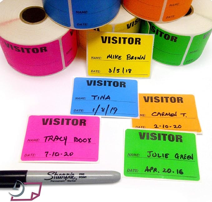 NextDayLabels - 3 x 2 Visitor Labels Pass, ID Labels and Safety Identification Badge Stickers 500 Per Roll (Fluorescent Orange)