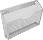 EasyPAG 6 Pack Wall File Organizer with Label Panel, Mesh Hanging File Folder Organizer for Letter/A4 Size Folders, Wall Mounted Vertical Mail Holder for Paperwork, Office, Home, School, Silver