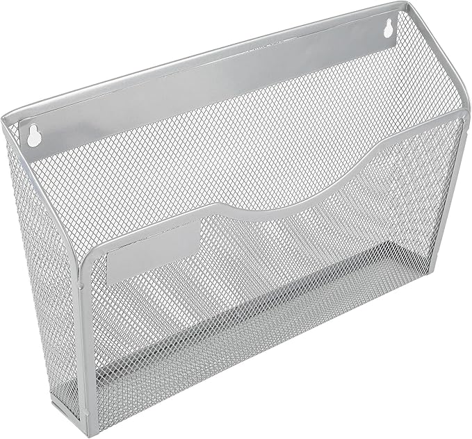 EasyPAG 6 Pack Wall File Organizer with Label Panel, Mesh Hanging File Folder Organizer for Letter/A4 Size Folders, Wall Mounted Vertical Mail Holder for Paperwork, Office, Home, School, Silver