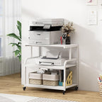 Fannova Printer Stand, 32.3" x 18.9" x 32.1" Extra Large Printer Table with Adjustable Storage Shelf, 3 Tier Rolling Printer Cart with Industrial Wheels for Home Office, White