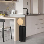 8 Gallon (30L) Step Trash Can with Soft-Close Bamboo Lid – Fingerprint-Resistant Stainless Steel, Removable Inner Bucket, Slim Round Indoor Garbage Bin for Kitchen, Bathroom, Office – Black
