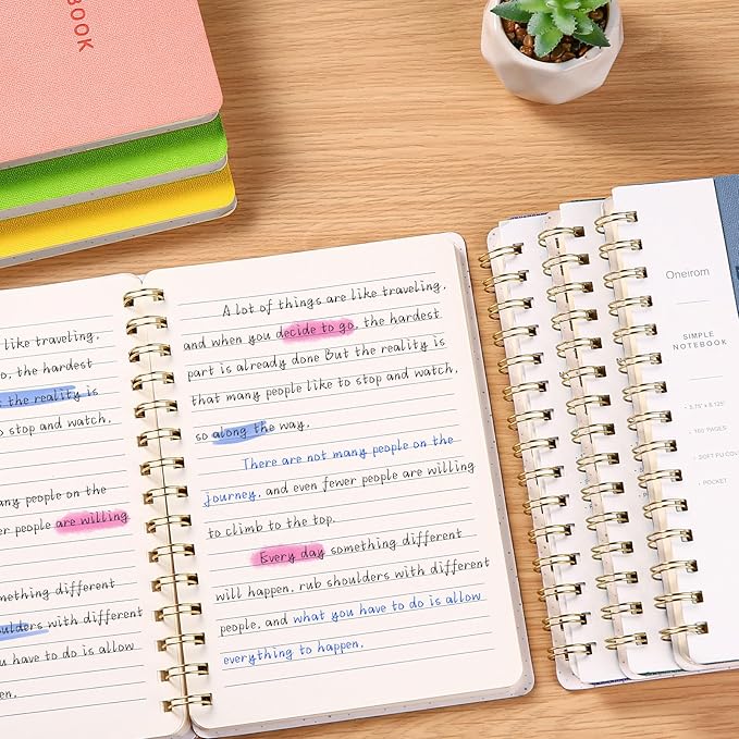 Spiral Notebook-5.75" x 8.125" College Ruled Journal with Inner Pockets and 160 Pages,PU Leather Cover Business Journal, Twin-Wire Binding Notebook Perfect for Office & Home School Supplies 3 pack Reefblue
