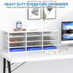 PAG-Mass Mail Sorter Adjustable Countertop Mail Holder, Heavy Duty Literature Organizer, Student Mailbox for Classroom, Desktop Bill Paper Organizer for Office Home School, 12 Compartments, White