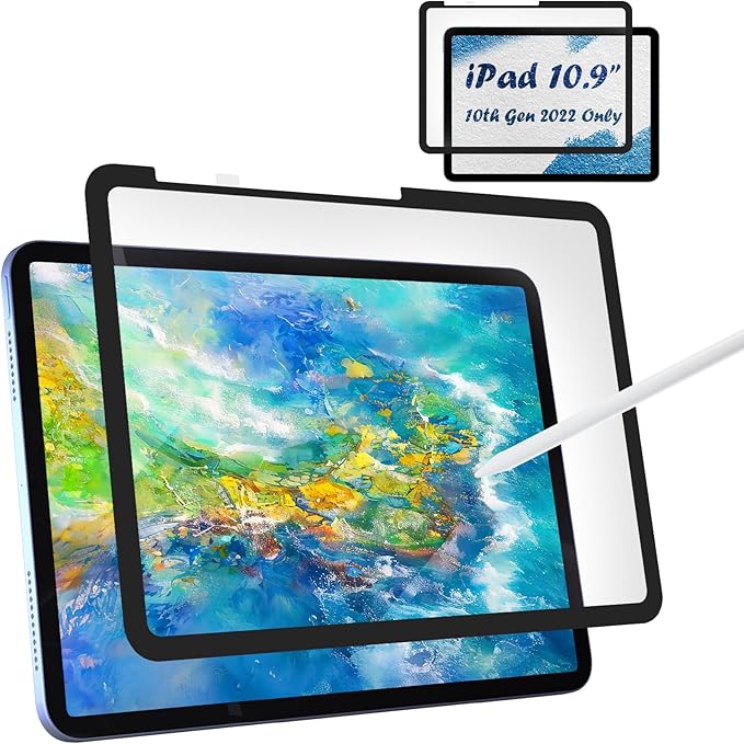 Paper Screen Protector Compatible with iPad 10th/11th Generation A16(11/10.9 Inch,2025/2022) Draw and Write Like on Paper, Anti Glare Filter, Sensitivity Film, Reusable Shield Compatible with Apple Pencil & Case