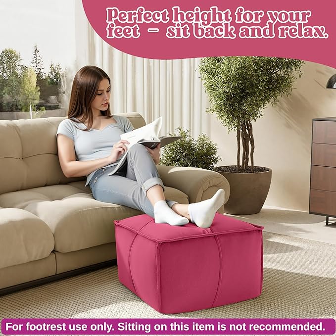 MeMoreCool Stuffed Round Pouf Ottoman Foot Rest, Floor Pouf Foot Stool with Soft Foam Chunk Filling, Small Round Ottoman Footstool Circle Footrest for Living Room