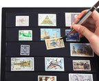 120 Pockets Stamp Album - Mixed Sizes Double-side Pages Artificial Leather Postage Stamp Holder Storage Book for Currency Banknotes Paper Folding Money Bills Documents Collection Black AS03MX1BK