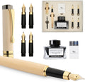 Wordsworth & Black Fountain Pen Gift Set, Includes Ink Bottle, 6 Ink Cartridges, Ink Refill Converter, 4 Replacement Nibs, Luxury Bamboo, Journaling, Calligraphy, Smooth Writing Pens [Maple Wood]