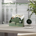 Pine Wood Mail Organizer for Desk - Rustic Style Mail Sorter Countertop Organizer for Files, Letters & Small Items - Farmhouse Letter Holder with Drawer for Office Desk & Home Decor (Green)
