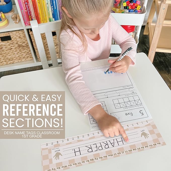 Desk Name Tags for Classroom – 36 Student Name Plates for Classroom Kindergarten, Preschool, 1st, 2nd & 3rd Grade, 14.5 x 4in Teacher Nameplates for Student Desks, Neutral Nametags