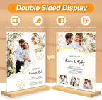 8.5 x 11 Acrylic Sign Holder with Wood Base - Tabletop Display Menu Stand - Clear Plastic L/T Shape Vertical or Slant Back Paper Holders - 3 Pack