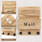 Lucundm Mail and Key Holder - Decorative 9.8" x 12.5" Wall Key Hanger with 2 Mail Organizer Slots and 3 Hooks - Real Paulownia Wood with Keyhole Brackets, Hardware and Instructions (Wood)