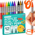 ARTISTRO 12 Acrylic Paint Markers - Paint Pens Dual Tip Brush + Fine Ideal for Calligraphy - Perfect for Fabric, Rock, Glass, Wood, DIY - Art Supplies, Stocking Stuffers, Christmas Gift Idea