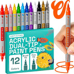 ARTISTRO 12 Acrylic Paint Markers - Paint Pens Dual Tip Brush + Fine Ideal for Calligraphy - Perfect for Fabric, Rock, Glass, Wood, DIY - Art Supplies, Stocking Stuffers, Christmas Gift Idea