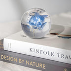 NouvoCrescent Real Blue Hydrangea Paperweight - Home Decor Crystal Resin Ball 3.14in (80mm) - Clear Blue Hydrangea Flower Globe for Special Days - Sphere Figurine Office Paperweight w/Flat Bottom