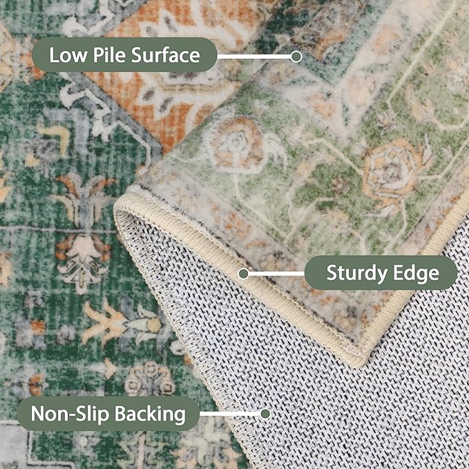 GENIMO 2'6"x8 Runner Rugs for Hallway, Machine Washable Non Slip Vintage Rugs, Low Pile Lightweight Soft Print Rug for enrtyway, Corridor, Home Office, Kitchen,Sage Green