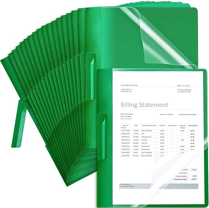 Maitys 25 Pack Durable Clear Report Covers with Rotary Clip 11 x 9 in Letter Size Presentation Folders Transparent Front Cover Portfolio Folder Resume Folder Interview Report Folders (Green)