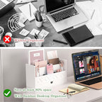 Wisuce Bamboo Mail Organizer Countertop Desktop with Drawer - Desk File Organizer for Office Supplies All-in-One Desk File Drawer with Pencil Holder for Paper Letter Envelope Bill