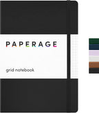 PAPERAGE Graph Paper Journal Notebook, (Black), 160 Pages, Medium 5.6 in x 8 in - 100 GSM Thick Paper – Hardcover Grid Notebook for Work or School