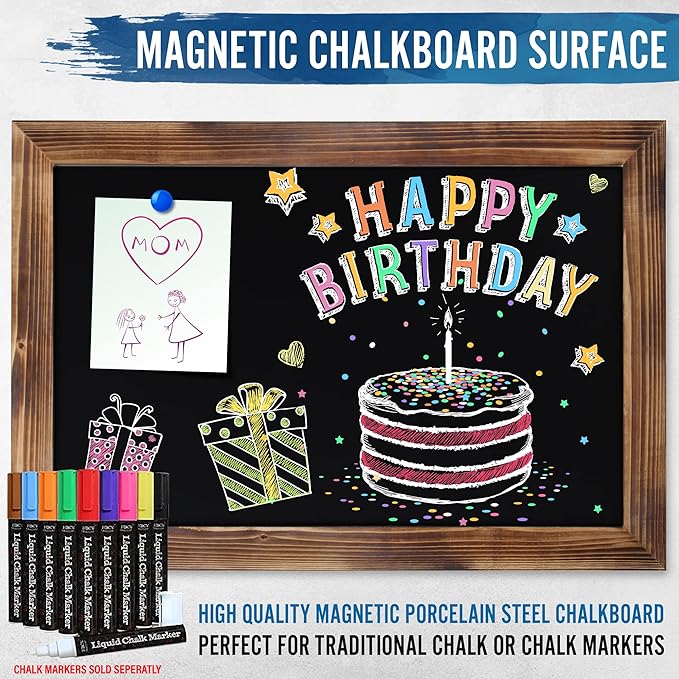 HBCY Creations 20" X 30" Torched Brown Solid Wood Frame Wall Chalkboard, Magnetic Surface, Home Décor, Restaurant & Café Menus, Blackboard, Includes Chalk, Eraser & Hanging Hardware