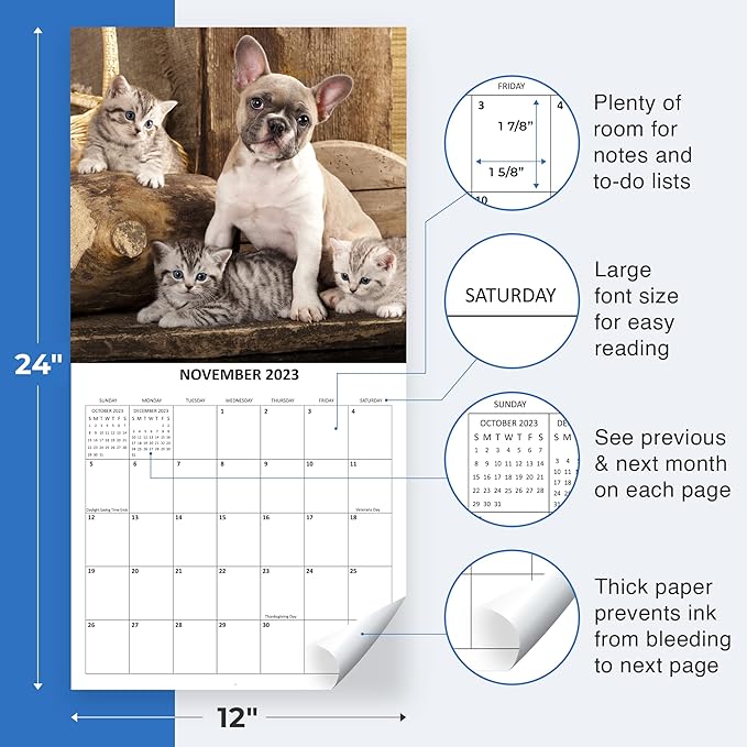 2026 Dog & Cat Friends Monthly Wall Calendar | Cute Animals Calendar 2025-2026