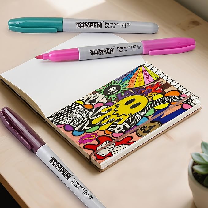 Tompen Permanent Markers,Fine Tip,160 Pack Bulk,16 Assorted Multicolor Colors,Waterproof Permanent Marker with Quick Drying on Valentine's Day card Wood,Plastic,Paper,Metal for Office School Classroom